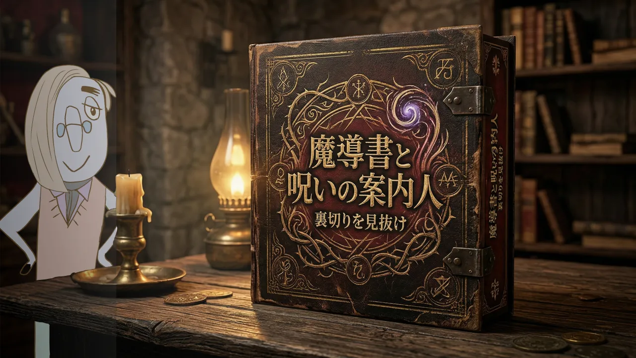 魔導書と呪いの案内人 裏切りを見抜け Character Art: Hand-drawn by くいもんず/ BG by AI