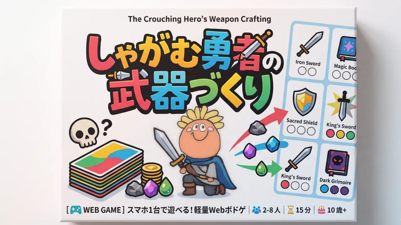 しゃがむ勇者の武器づくり Character Art: Hand-drawn by くいもんず/ BG by AI